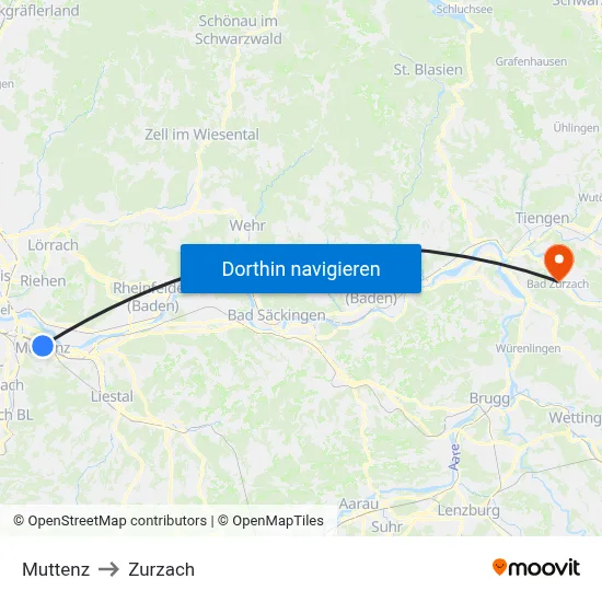 Muttenz to Zurzach map