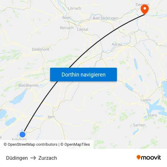 Düdingen to Zurzach map