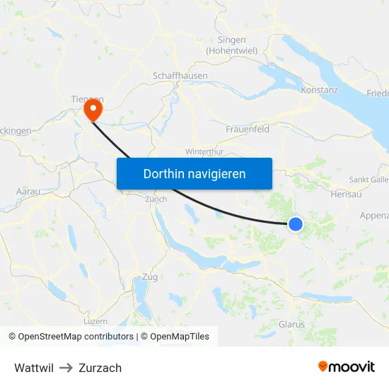 Wattwil to Zurzach map