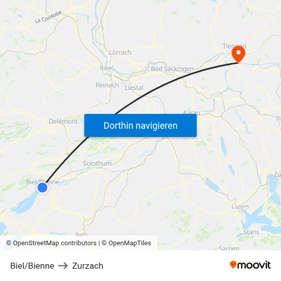 Biel/Bienne to Zurzach map