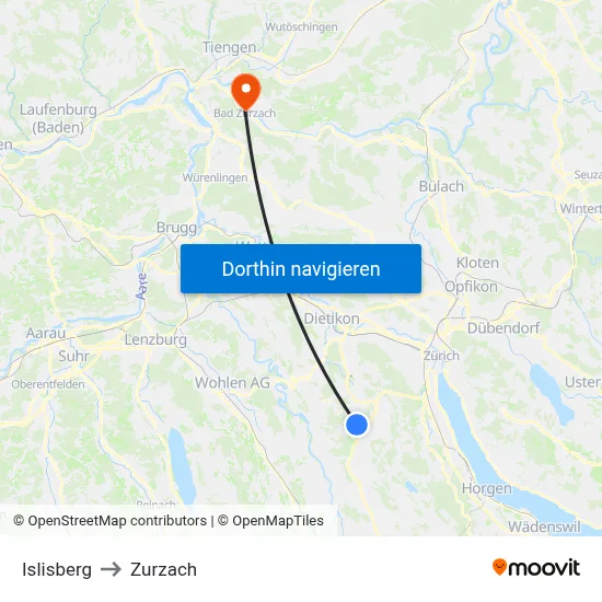 Islisberg to Zurzach map