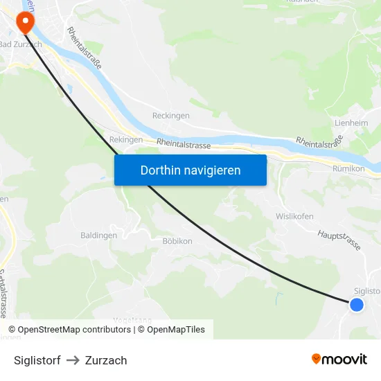 Siglistorf to Zurzach map
