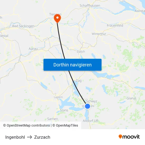 Ingenbohl to Zurzach map