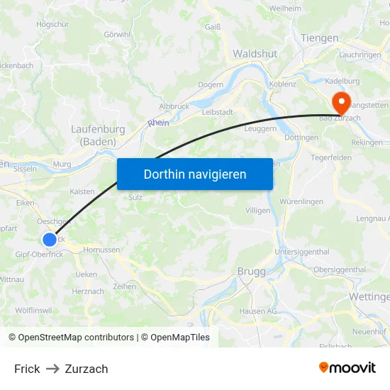 Frick to Zurzach map