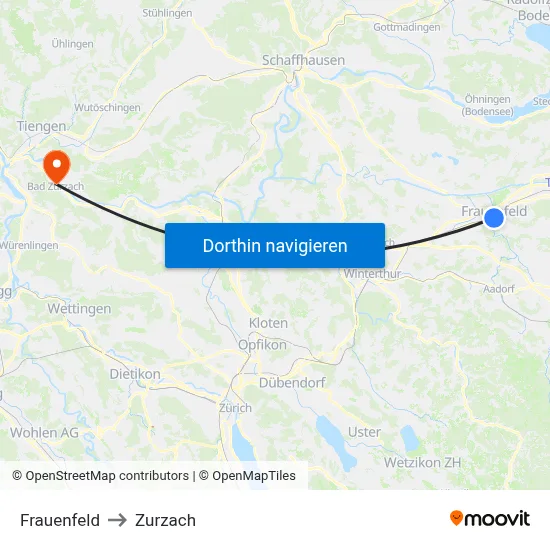 Frauenfeld to Zurzach map