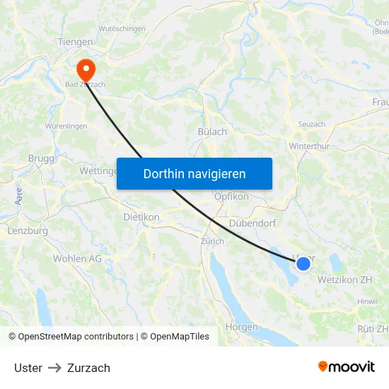 Uster to Zurzach map
