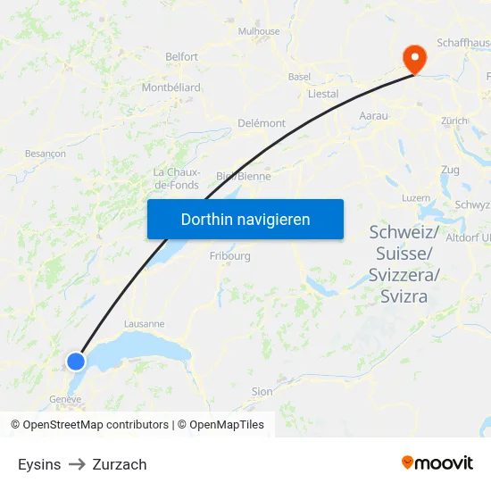 Eysins to Zurzach map