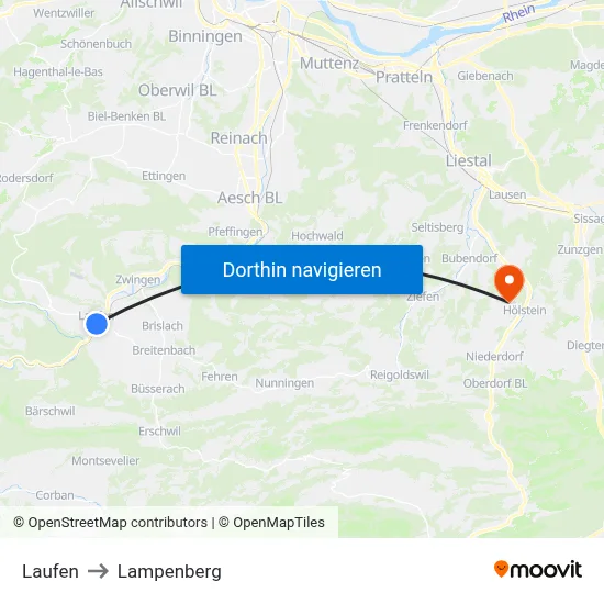 Laufen to Lampenberg map