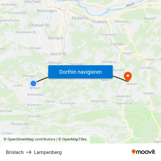 Brislach to Lampenberg map