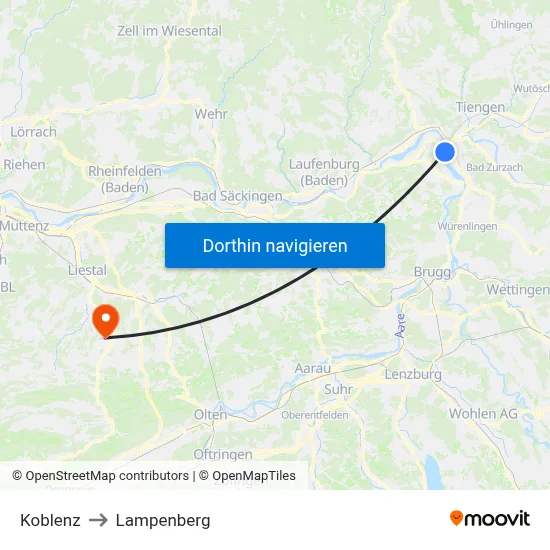 Koblenz to Lampenberg map