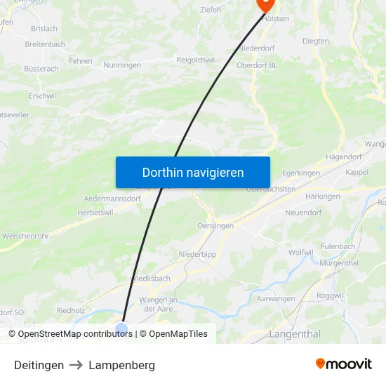 Deitingen to Lampenberg map