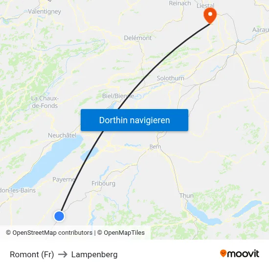 Romont (Fr) to Lampenberg map