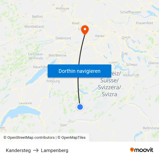 Kandersteg to Lampenberg map