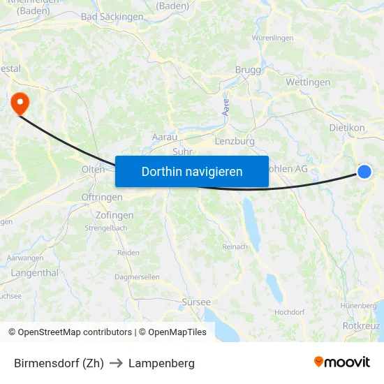 Birmensdorf (Zh) to Lampenberg map