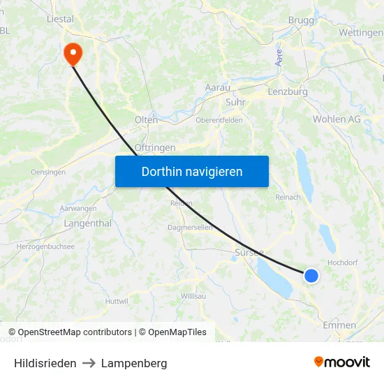Hildisrieden to Lampenberg map