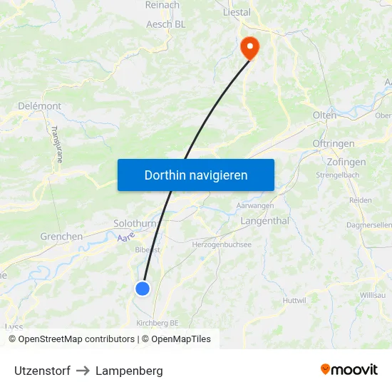 Utzenstorf to Lampenberg map