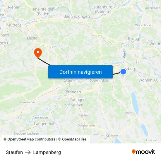 Staufen to Lampenberg map