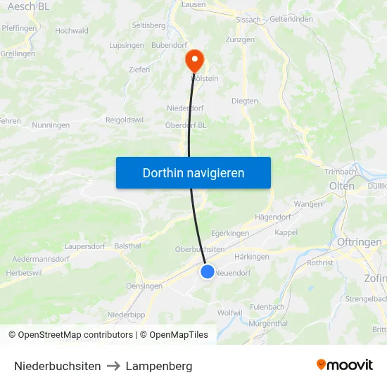 Niederbuchsiten to Lampenberg map