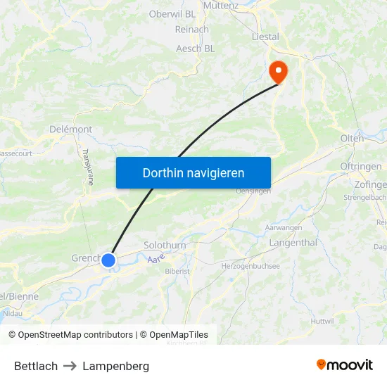Bettlach to Lampenberg map
