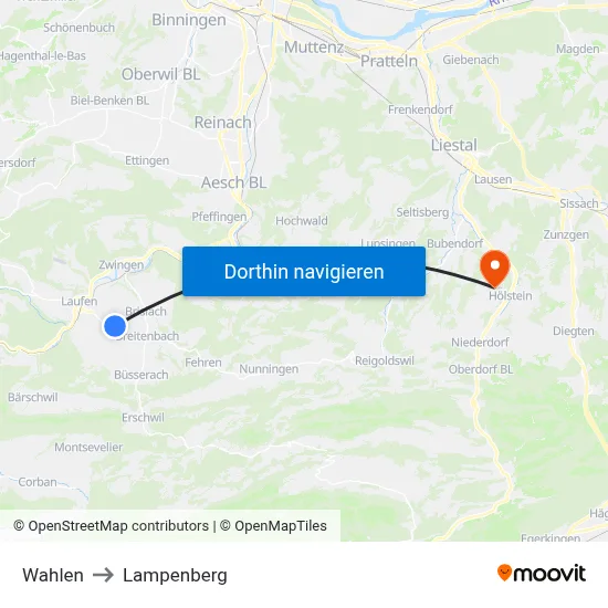 Wahlen to Lampenberg map