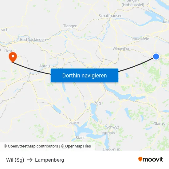 Wil (Sg) to Lampenberg map