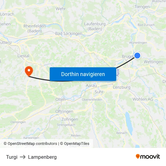 Turgi to Lampenberg map