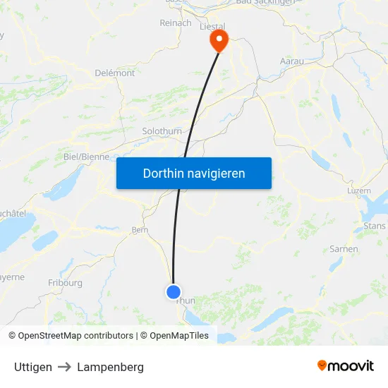 Uttigen to Lampenberg map