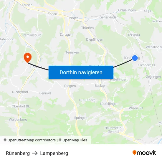 Rünenberg to Lampenberg map