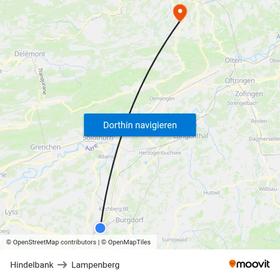 Hindelbank to Lampenberg map