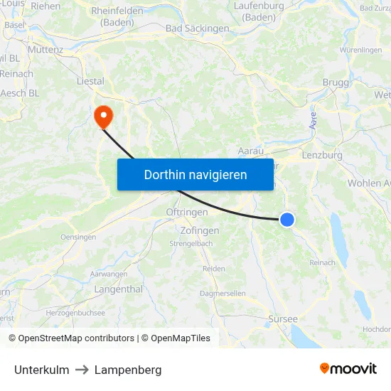 Unterkulm to Lampenberg map