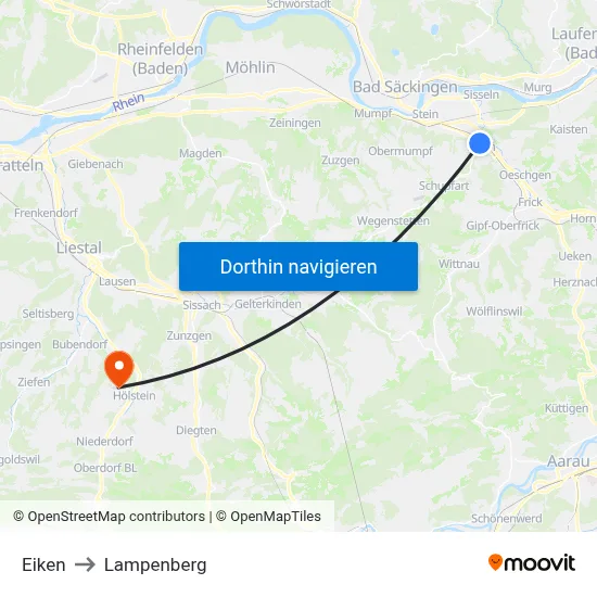 Eiken to Lampenberg map