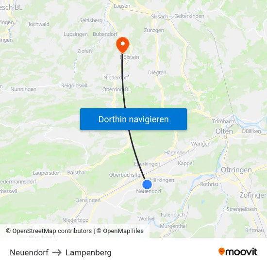 Neuendorf to Lampenberg map