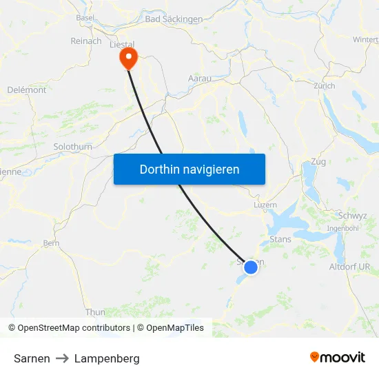 Sarnen to Lampenberg map