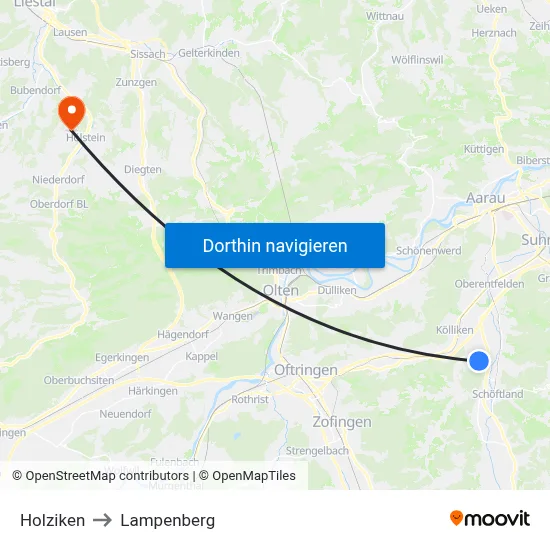 Holziken to Lampenberg map