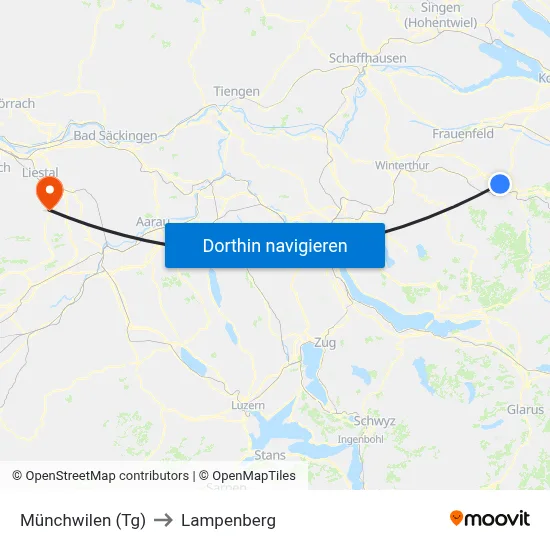 Münchwilen (Tg) to Lampenberg map