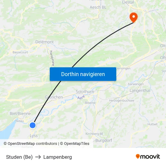 Studen (Be) to Lampenberg map