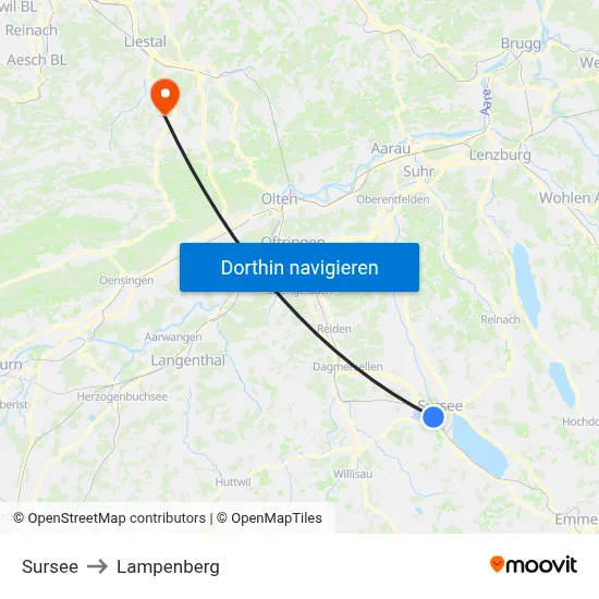 Sursee to Lampenberg map