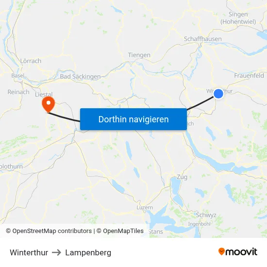 Winterthur to Lampenberg map
