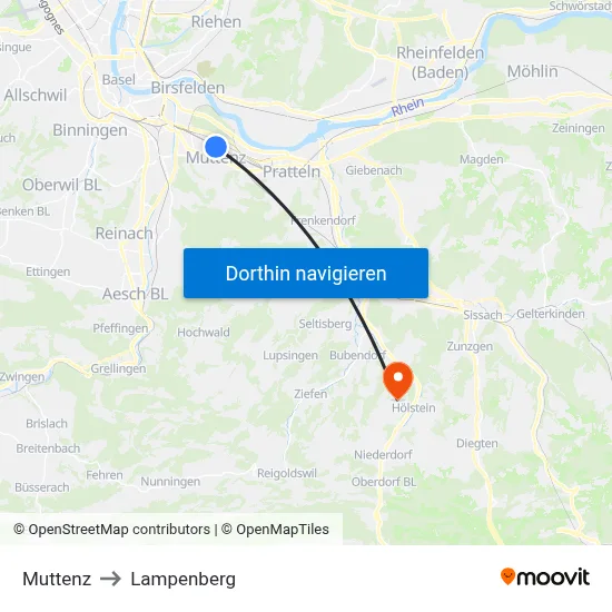 Muttenz to Lampenberg map