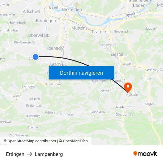 Ettingen to Lampenberg map