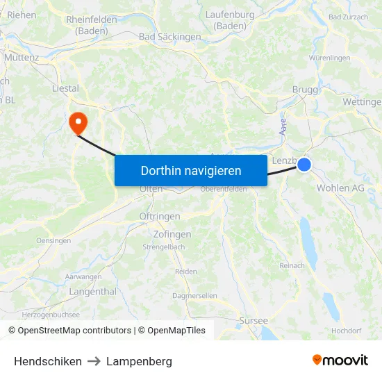 Hendschiken to Lampenberg map