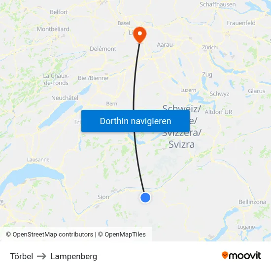 Törbel to Lampenberg map