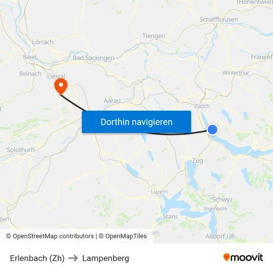 Erlenbach (Zh) to Lampenberg map