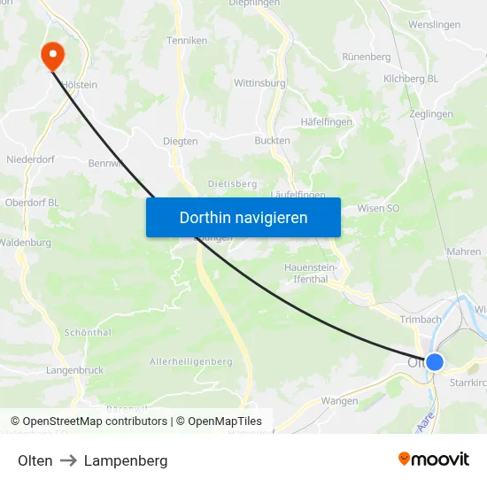Olten to Lampenberg map