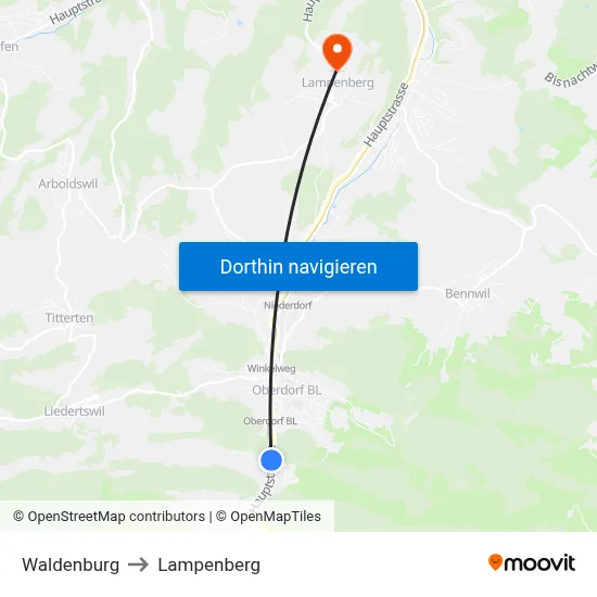 Waldenburg to Lampenberg map