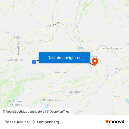 Basse-Allaine to Lampenberg map
