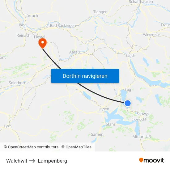 Walchwil to Lampenberg map