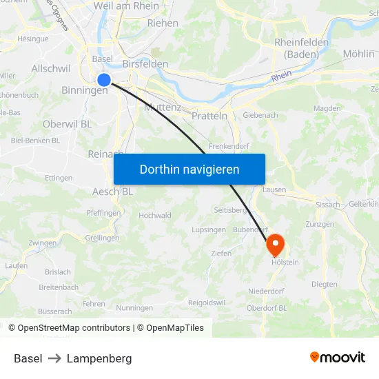 Basel to Lampenberg map