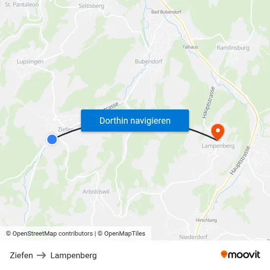 Ziefen to Lampenberg map