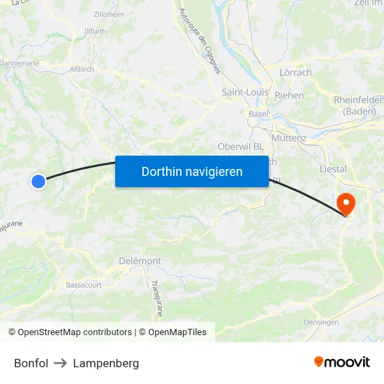 Bonfol to Lampenberg map